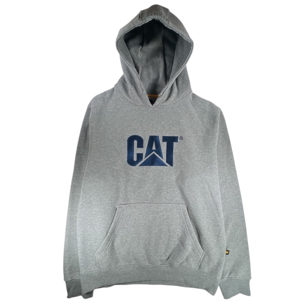 CAT Caterpillar Pullover Hoodie L Mens Gray Blue Heavyweight Workwear NWT NEW